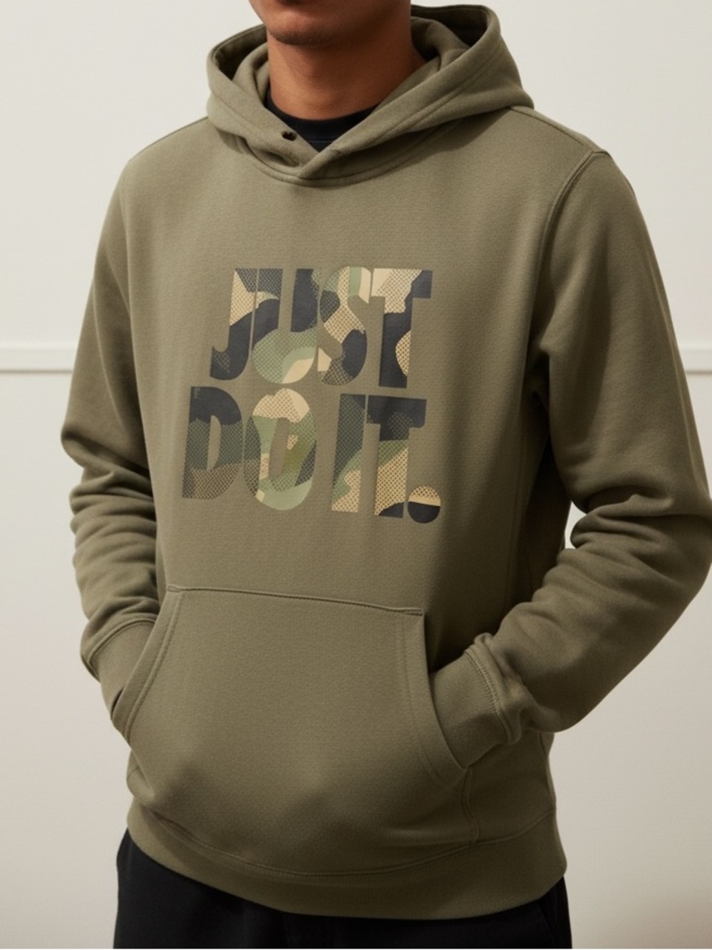 Nike Just Do It Olive Hooded Sweatshirt with Iconic Swoosh Tag- XL